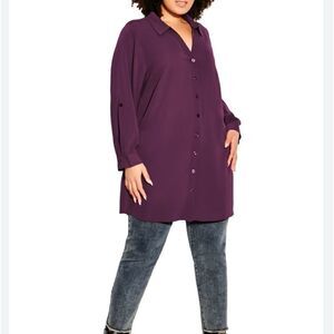 Aspen Shirt | Plum, long sleeve shirt plum Avenue  Longline Shirt 18 US